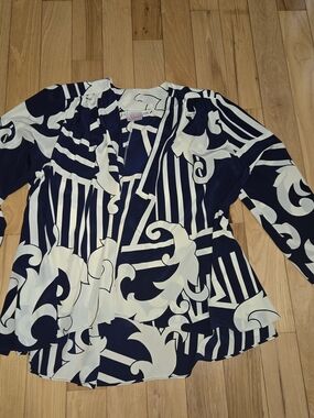 Vintage 80s SIASIA NY Navy & White Draped Open Jacket